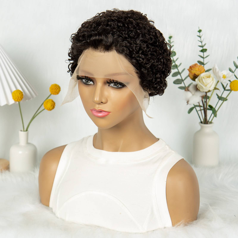 MALAIKA Short Curly Lace Wig Pixie Wigs For Women Gift Human Hair 150% Density Cut Lace Front Wigs Human Hair 13x1 Lace Short Curly Lace Front Wigs_voghion.com