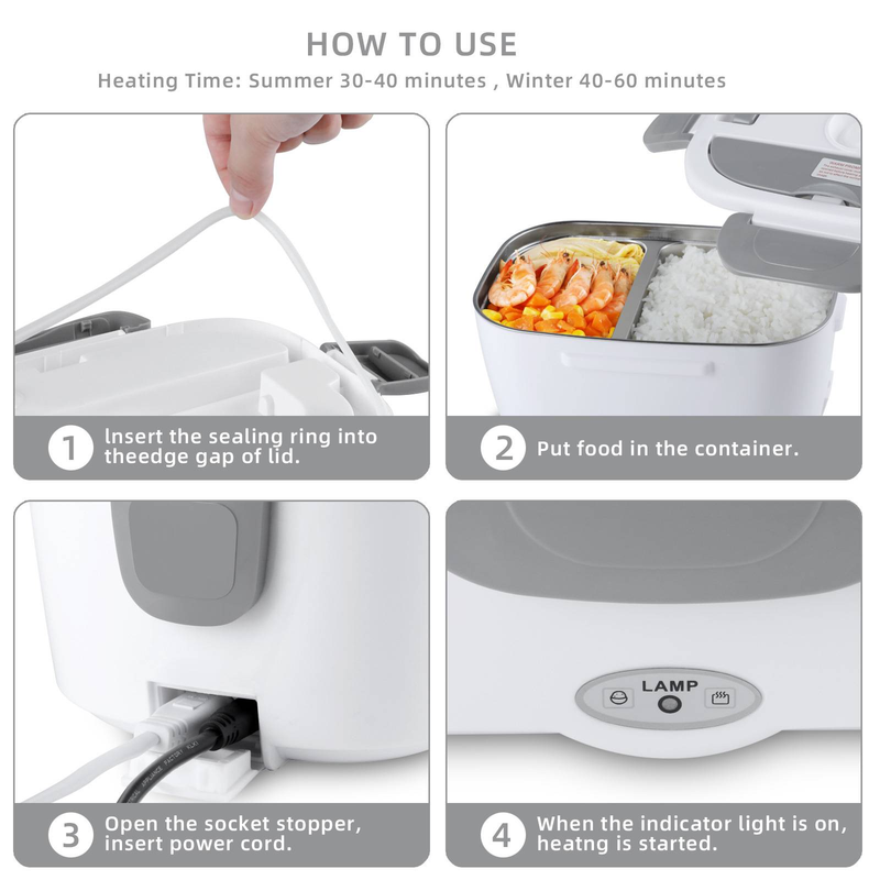 Geïsoleerde lunchbox kan worden aangesloten voor stomen en koken Multifunctionele verwarmende lunchbox roestvrij staal_voghion.com