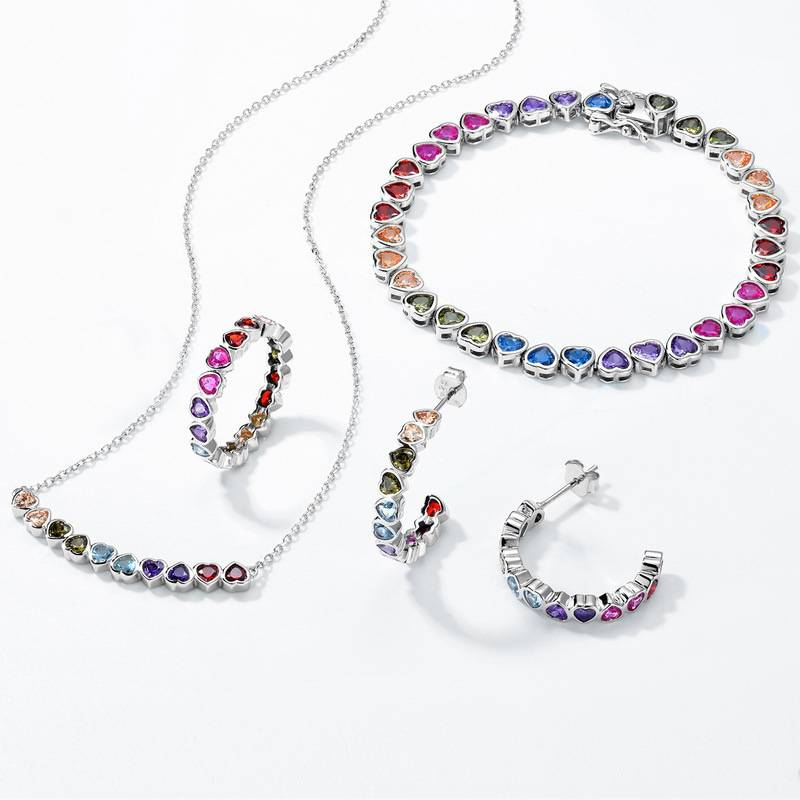 Bracelet en zircon arc-en-ciel d'amour, paquet en argent S925 incrusté de pierres précieuses colorées en zirconium, bijoux à la main simples et légers, mode de luxe pour femmes_voghion.com