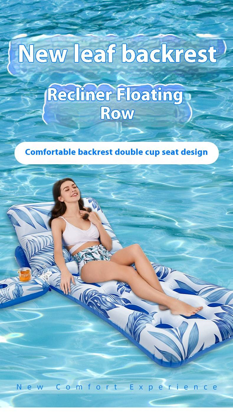 Bladtryk Oppustelig Pool Float liggestol i voksenstørrelse med åndbart mesh-design til swimmingpool strandfest og afslapning_voghion.com