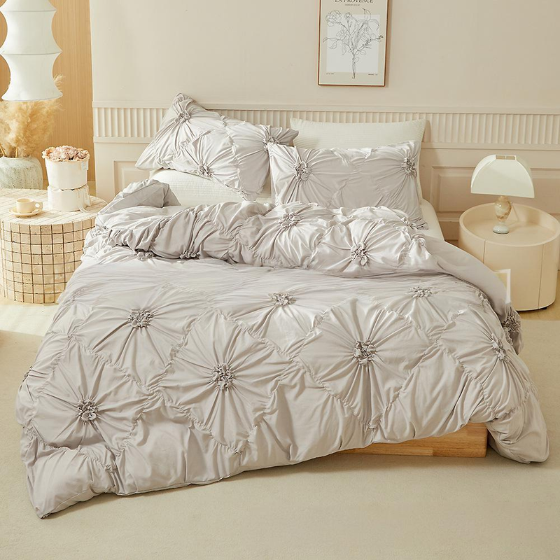 Quilt Cover Pillowcase Solid Color 3D Three Dimensional Flower Button Flower Set_voghion.com