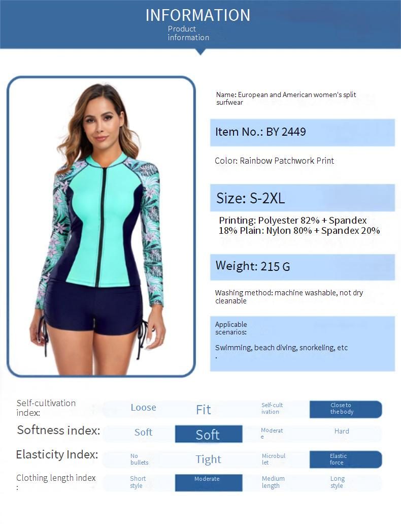 Women's Sexy Two-Piece Wetsuit - Long Sleeve Rash Guard With Color Block Design & Front Zipper For Surfing And Hot Spring_voghion.com