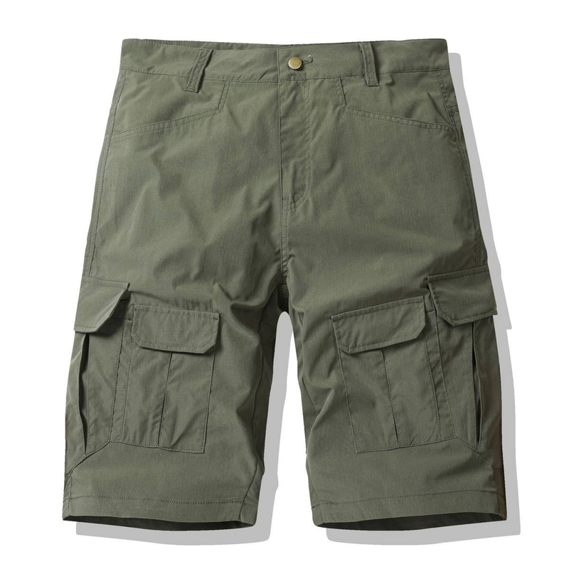 Lässige 5-Pocket-Cargo-Shorts für Herren, leichte Baumwollmischung, atmungsaktiv und bequem, Multi-Pocket-Design für Outdoor und den Alltag (Khaki)_voghion.com