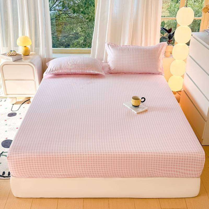 Set di lenzuola con angoli in morbido cotone lavato - Copriletto ipoallergenico con design antiscivolo, tinta unita minimalista per coprimaterasso_voghion.com