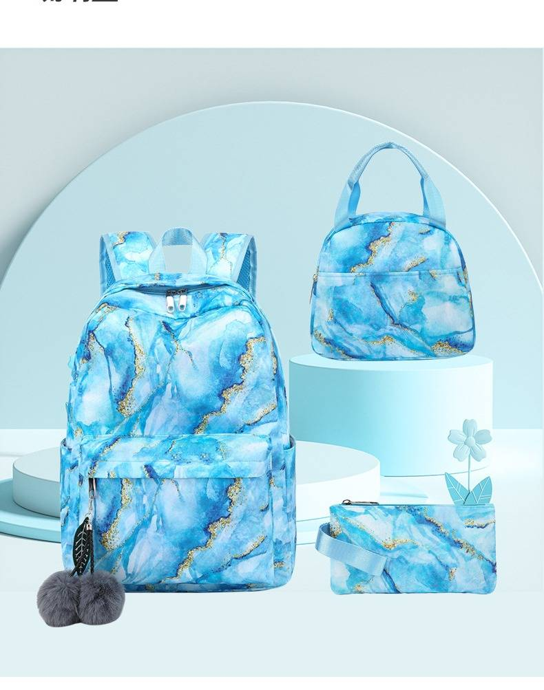 Stijlvolle waterdichte rugzakset met geometrisch ontwerp, grote capaciteit voor vrouwen, perfect voor dagelijks gebruik en reizen. Driedelige schooltas met grote capaciteit._voghion.com