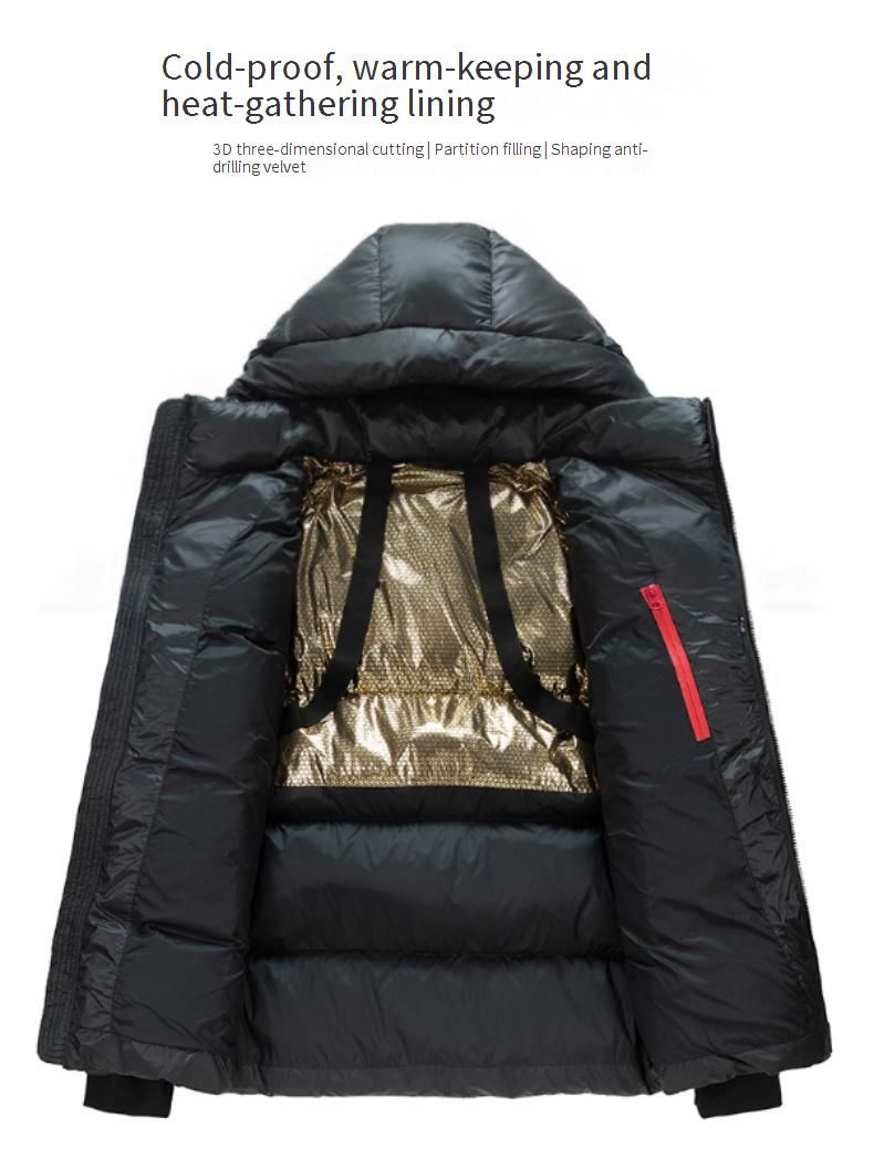 Piumino unisex nero e oro con piumino d'anatra bianco al 90%, cappotto invernale corto per uomo e donna, antivento e caldo_voghion.com