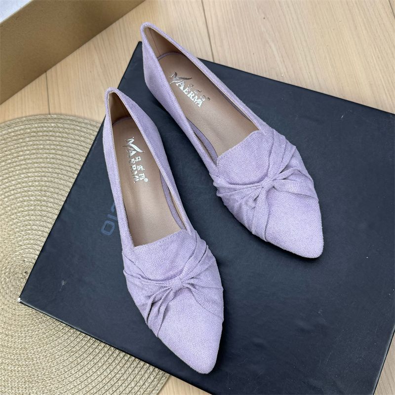 Damen-Ballerinas, schicke, einfarbige, wildlederähnliche Ballerinas für Mädchen: Spitz zulaufendes Design mit Knotendetail für vielseitigen Tragekomfort, Größe 33–44_voghion.com