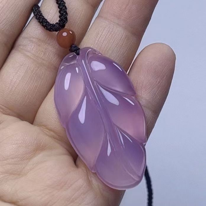 High-quality Ice Agate And Jasper Purple Leaf Pendant For Women, Ice-grade Jade For Ladies And Girls, Pink Color_voghion.com