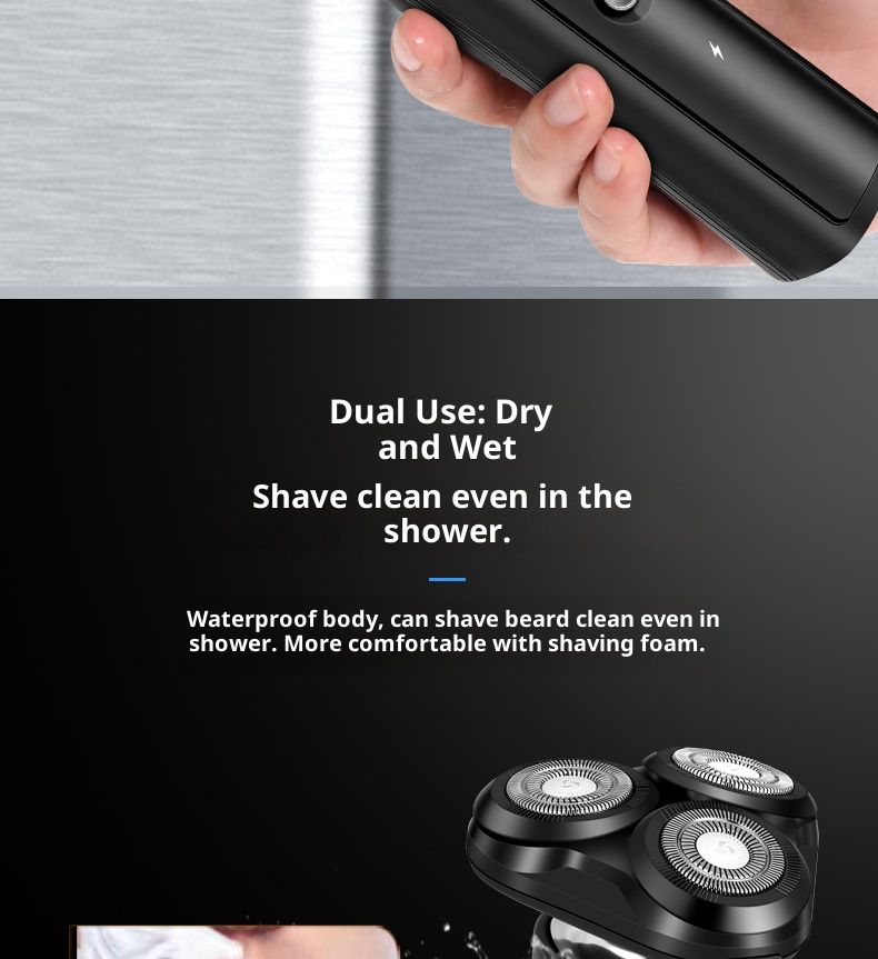 USB Car Electric Shaver – 3D Rotary 3-Blade System, Full Washable Body, Rechargeable & Corded Dual Power_voghion.com
