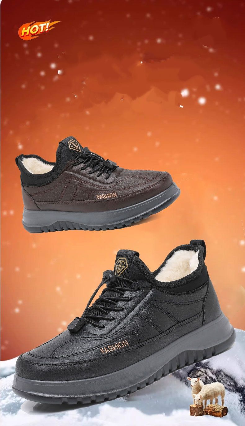 NEW Men's Winter Fleece And Thickened One-step Anti-slip, Waterproof Wool And Warm Cotton Shoes_voghion.com
