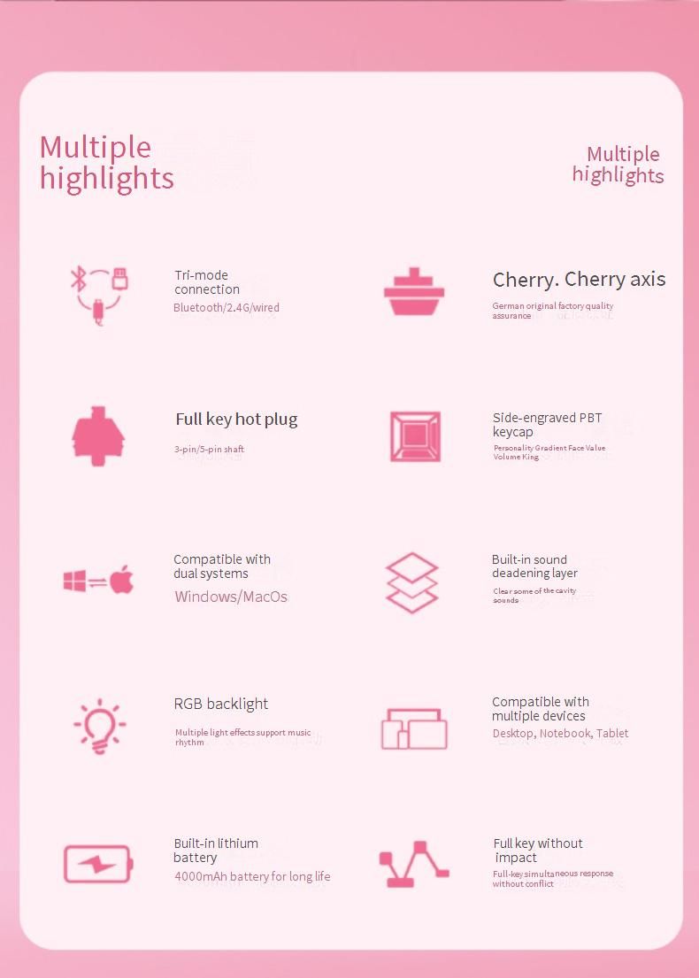 Voghon Wireless Mechanical Keyboard With Cherry MX Switches, RGB Backlit, Bluetooth 3-Mode (87/108 Key), Side-Printed Keycaps For Office & Gaming_voghion.com