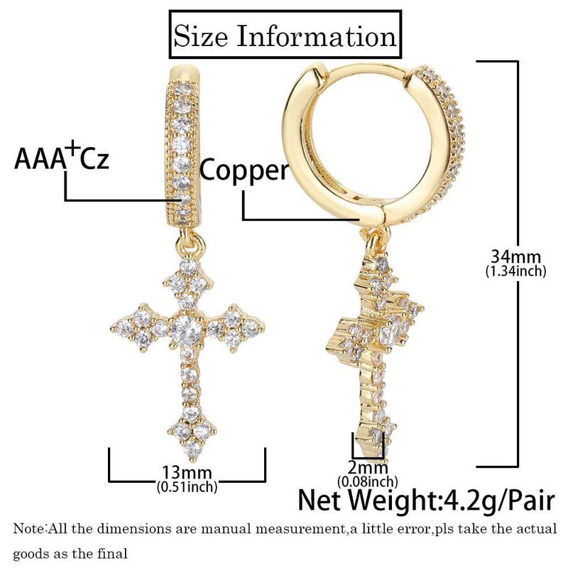 Set di gioielli da donna, orecchini a croce in zirconio intarsiato con ago in argento, moda per uomo e donna, orecchini di personalità, accessori di tendenza hip hop rap._voghion.com