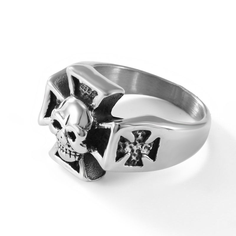Gothic Stainless Steel Ring For Men - Skull Cross Titanium Band Punk Hipster Jewelry Unisex Fashion Accessory_voghion.com