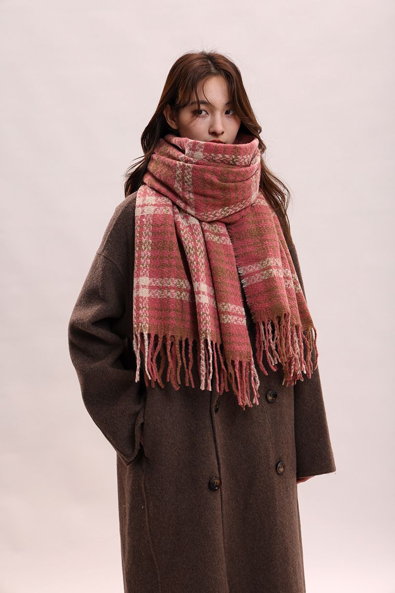 Sca per le donne in autunno e inverno 2024, nuovo scialle scozzese coreano ispessito in stile britannico, atmosfera di alta qualità, caldo_voghion.com