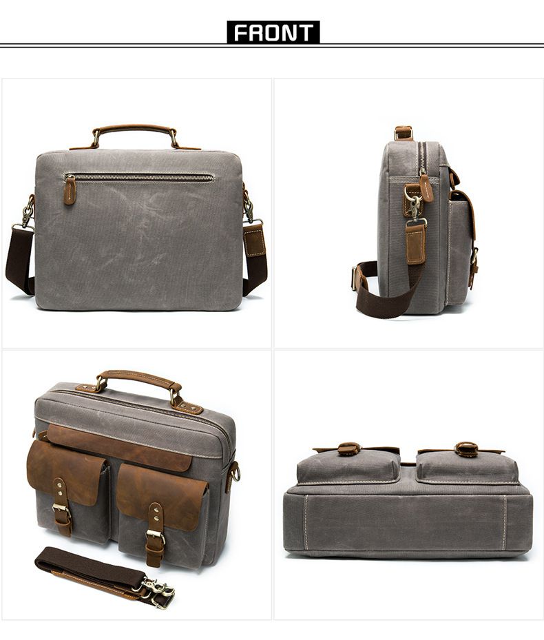 Marant Handbag Cowhide With Cloth Briefcase Retro Classic Business 14 Inch Crazy Horse Leather Computer Men's Briefcase_voghion.com