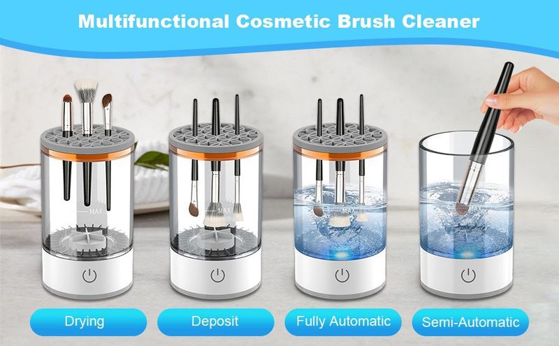 Limpador de pincéis de maquiagem Lavador automático de pincéis Ferramenta de secagem rápida Plug-in USB Escova de limpeza elétrica preguiçosa_voghion.com