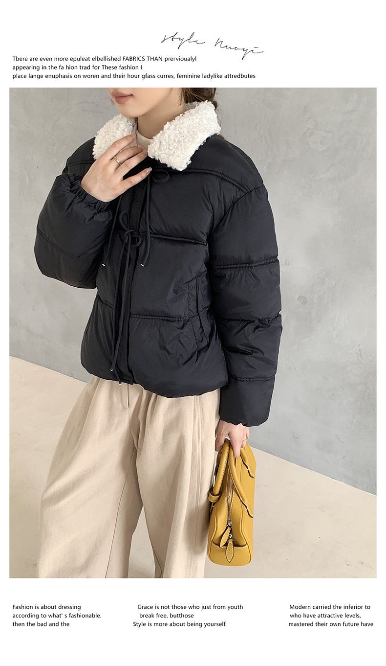 Cropped Sherpa-Lined Puffer Jacket – Korean Streetwear Belted Coat (4 Soft-Toned Colors, Lightweight Quilted Polyester)_voghion.com
