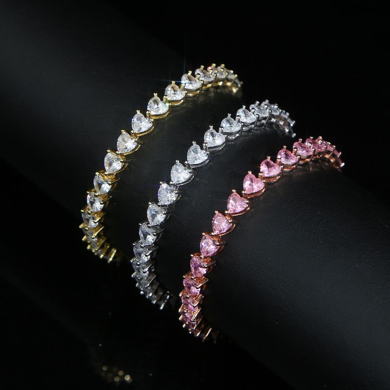 Women's & Men's Tennis Chain Bracelet With 5mm Heart-Shaped Zirconia, Elegant & Stylish For Couples, Available In Silver/Gold/Rose Gold, Sizes 17-21cm_voghion.com