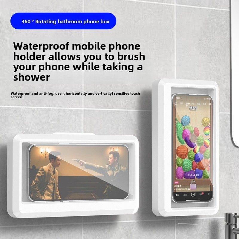 Lazy Bathroom Waterproof Mobile Phone Box, Touch Screen Rotation, No Punching, Wall Hanging, Retractable Universal Bracket, Bath Chasing Drama_voghion.com