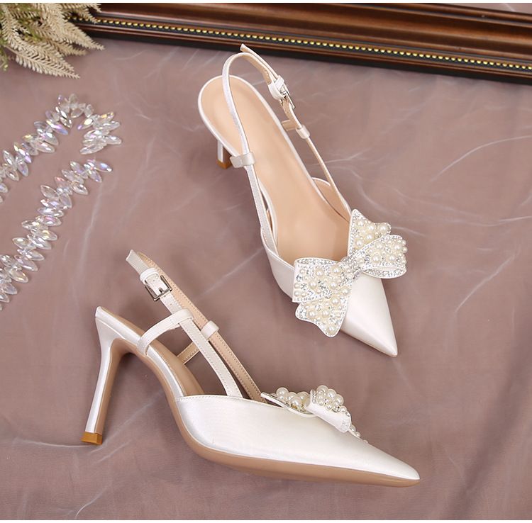 High Heels Women Stiletto Heels Heels Sandals Yaxua Huidog Summer New Style Closed Toe Backless Sadals For Wome With Detachable Butterfly Pearl Simpl_voghion.com
