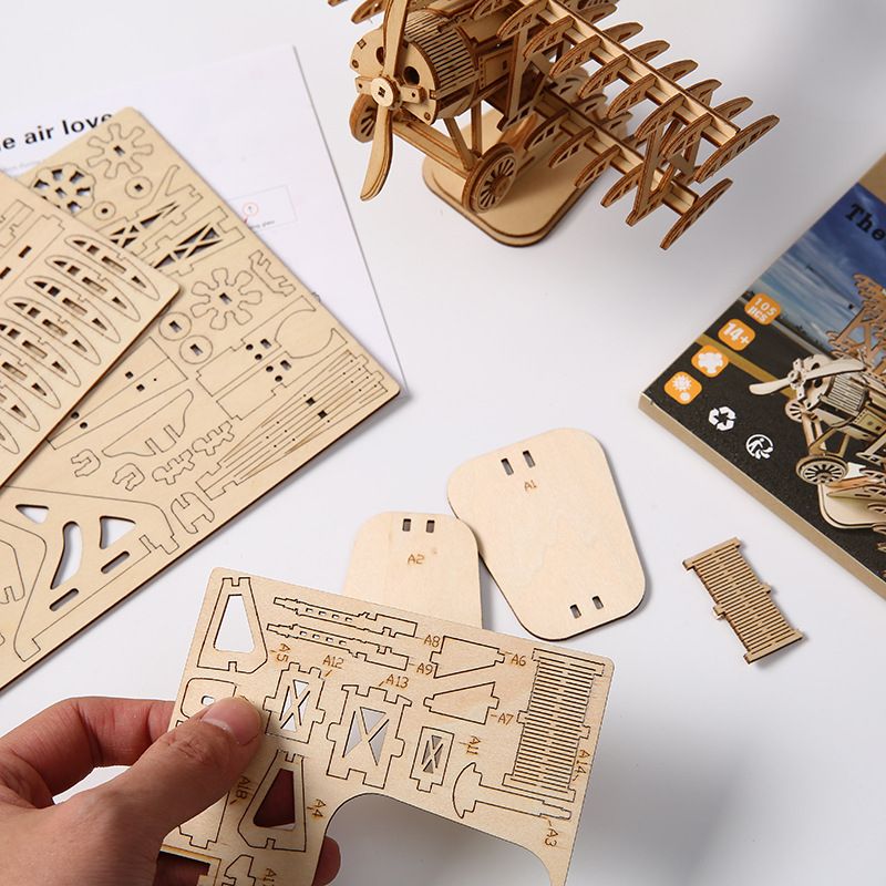 New Aircraft 3D Wooden Three-dimensional Puzzle, Wooden Toys Educational Assembly Toys DIY Creative Ornaments_voghion.com