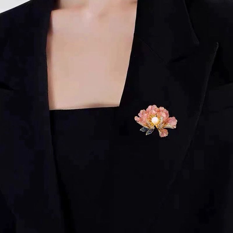 Spilla a forma di fiore di peonia, spilla da cheongsam da donna, spilla in lega temperamento, accessorio per cappotto e abito_voghion.com