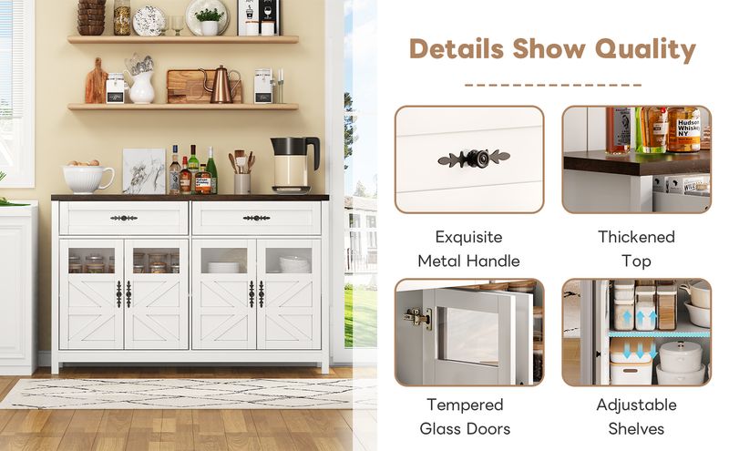 Credenza Weiß 140cm con 4 cassetti, 2 Schubladen, Zeitgenössisches Design_voghion.com