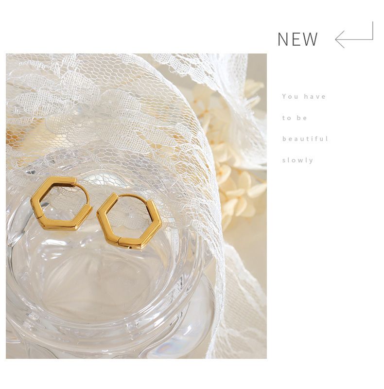 Boucles d'oreilles Hepburn exquises en acier titane à six côtés pour femmes, bijoux qui ne se décolorent pas._voghion.com