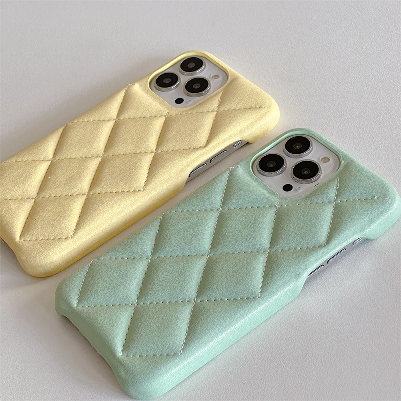 Mobile phone case rhombus pattern suitable for Apple 14promax mobile phone case iphone13 leather 12 small fragrance 11 three pack hard_voghion.com