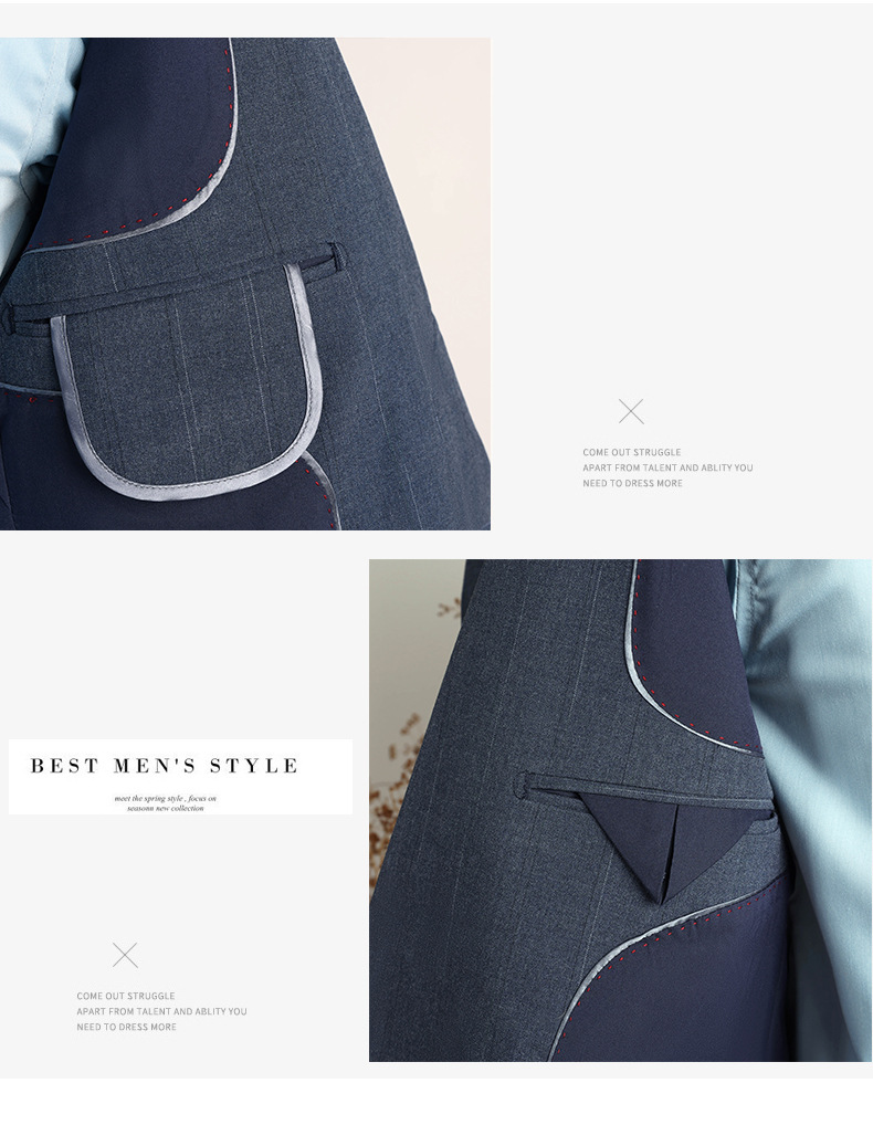 Dreiteiliges Slim Fit-Anzugset für Herren mit blauen Streifen – Eleganter Hochzeits- und Businessanzug mit Weste und Hose_voghion.com