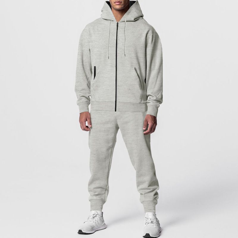 Pantaloni da uomo in tinta unita, a maniche lunghe, con cappuccio, in pile, caldi e comodi, per il tempo libero_voghion.com