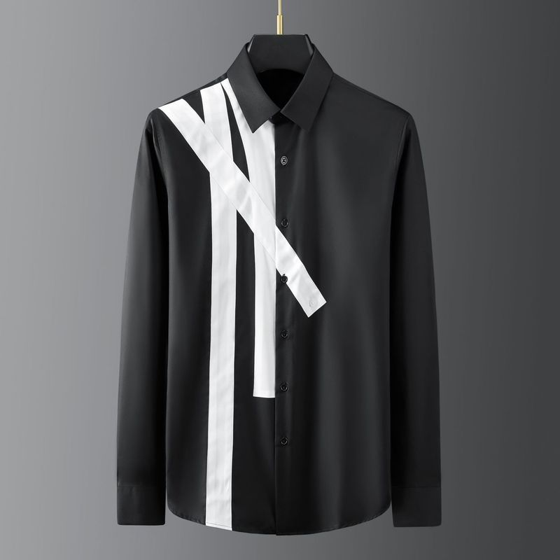 Unbeatable Quality Trendy New Front Irregular Patch Splicing Men's Trendy Brand Long Sleeved Casual Shirt High-end_voghion.com