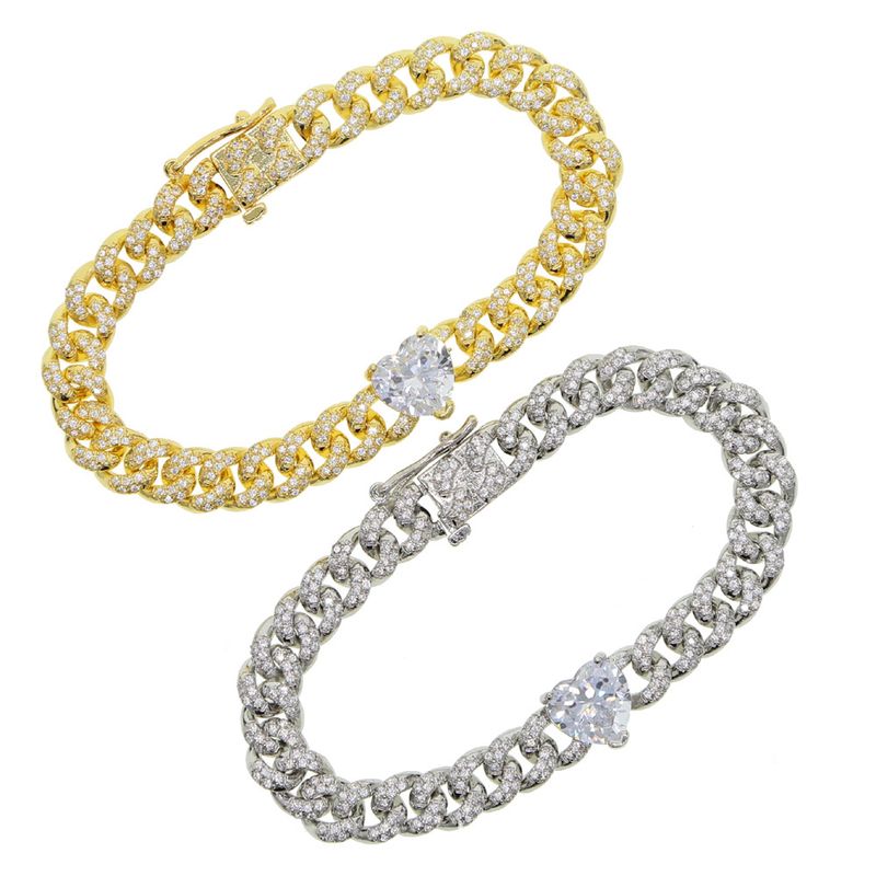 Heart Shaped Zircon Chain Bracelet With Diamonds And Full Diamond Hip Hop New Hip Hop Ladies Bracelet_voghion.com