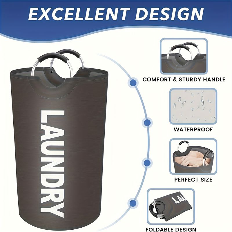 1pc 25.1gal Fabric Laundry Basket With Padded Handles Collapsible Laundry Basket Bathroom Storage And Organization_voghion.com