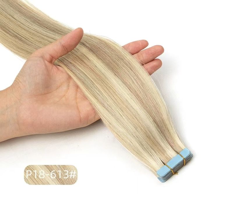 Usynlig tape i Hair Extensions Lige 100 % ægte menneskehår Sømløs Hud Weft Tape Hair Extension 20 stk/pakke_voghion.com