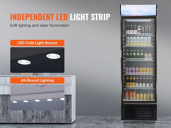 VEVOR Commercial Merchandiser Refrigerator, 14.8 Cu.Ft / 420L Beverage Refrigerator Cooler Merchandiser, Glass Door Display Refrigerator Upright Fridge With 5 Adjustable Shelves, Customizable Lightbox_voghion.com