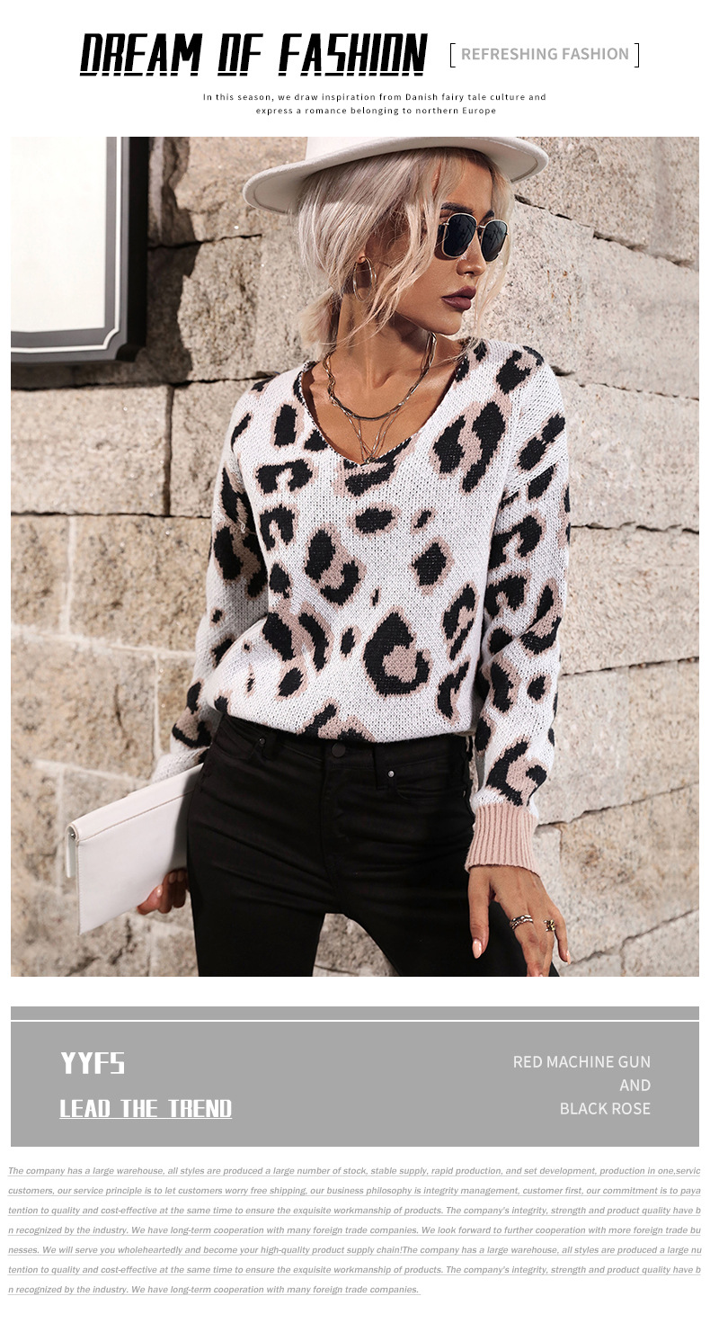 Abbigliamento donna stazione indipendente autunno e inverno maglione con scollo a V con stampa leopardata a maniche lunghe da donna di nuova moda_voghion.com