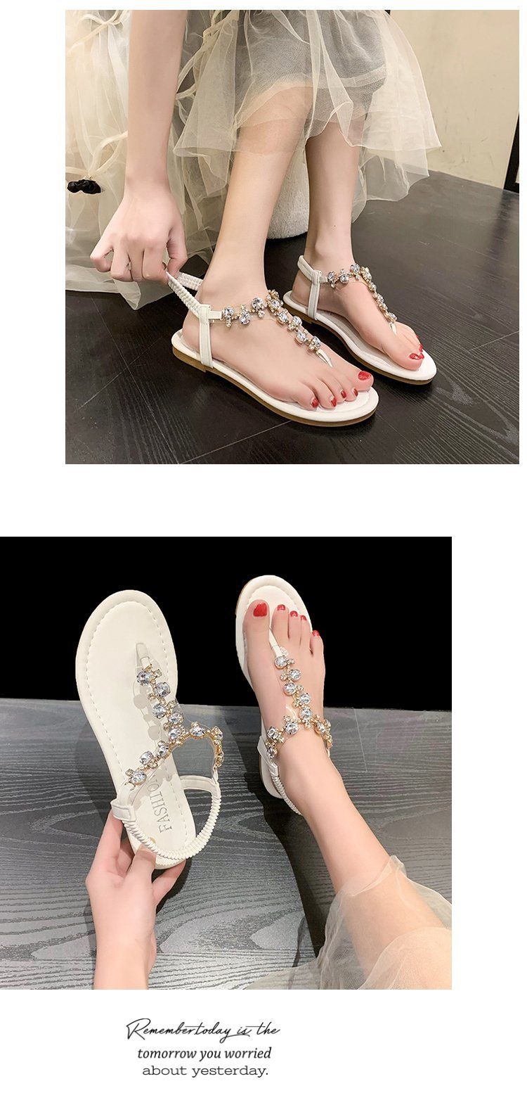 Frauen Neue Große Größe Strass Flip-Flops Flache Elastische T Förmigen Böhmischen Strand frauen Schuhe Großhandel_voghion.com