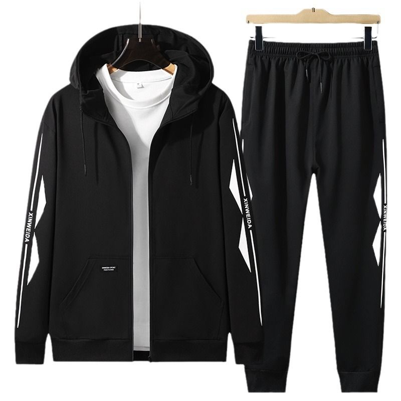 【L-8XL】 Completo sportivo da uomo 2025, primavera autunno, cardigan, giacca con cappuccio, felpa da ragazzo, taglie forti, set da due pezzi_voghion.com