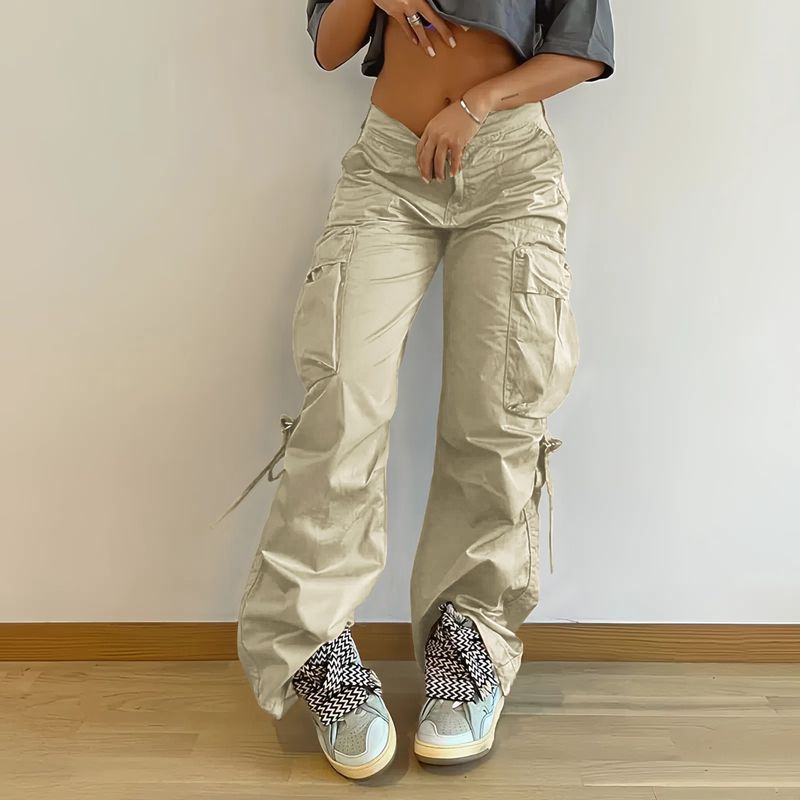 Pantaloni da donna retrò, con tasche, cuciture, vita media, gamba larga, coulisse, casual, tinta unita_voghion.com