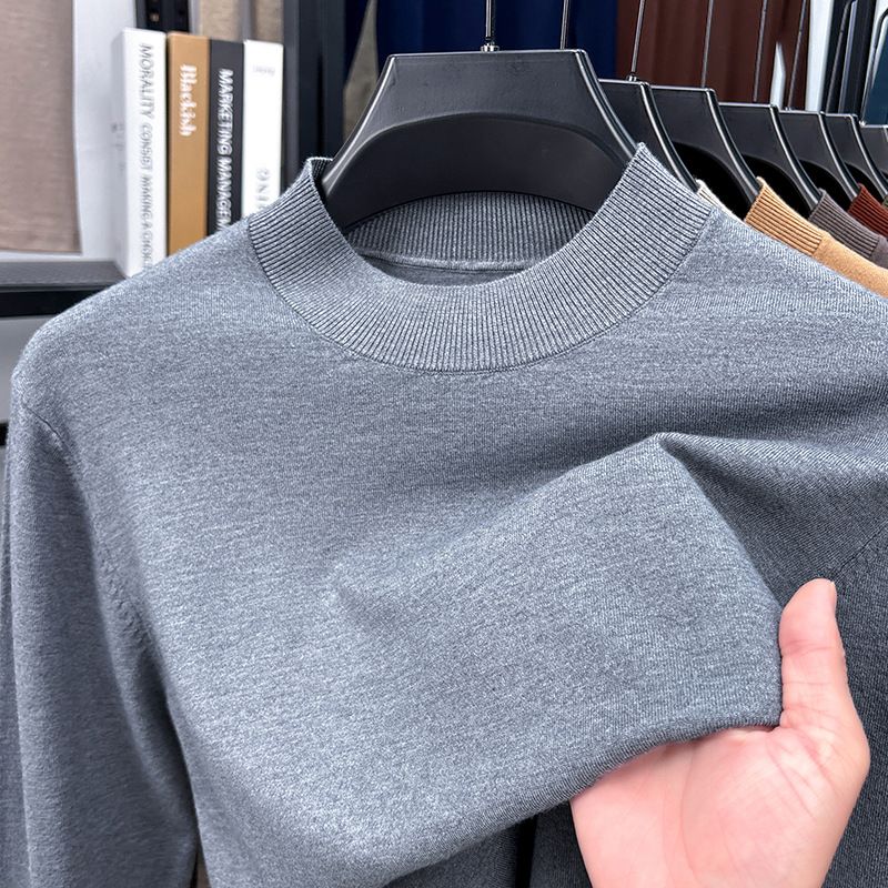 Maglione da uomo a maniche lunghe con collo alto in lana merino e seta di gelso sottile, nuovo modello primaverile_voghion.com