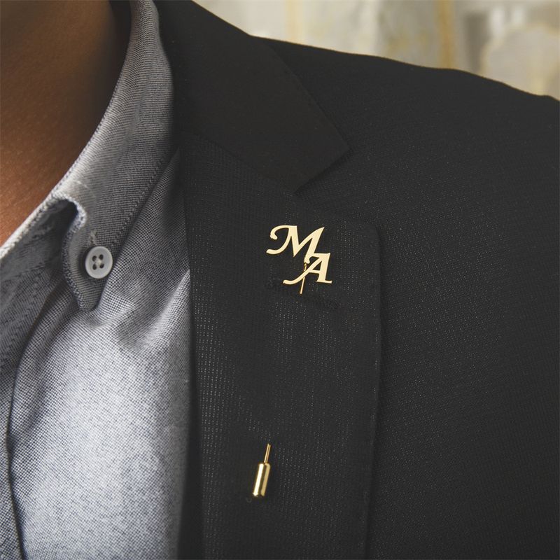 Personalized Men's Suit Double Letter Lapel Stainless Steel Initial Pin Groom Wedding Accessories_voghion.com