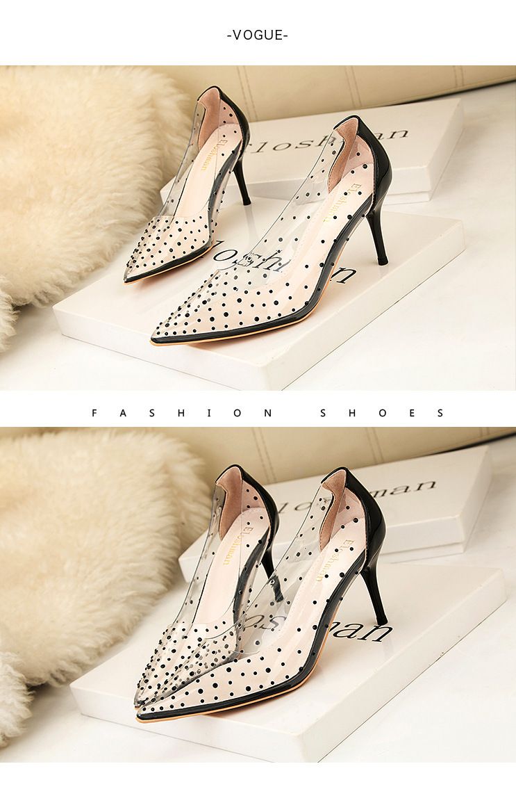 Eenvoudige puntige strass transparante hoge hakken stiletto hakken tonen dunne sandalen ondiepe mond damesschoenen_voghion.com