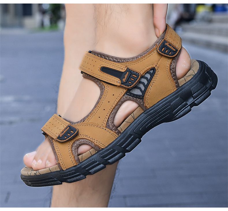 Echt Lieder Männer Sandalen Summer Fräizäit Männer Schong Héichqualitativ mëll Casual Sandalen fir Männer Strand Wanderschong Gréisst 46_voghion.com