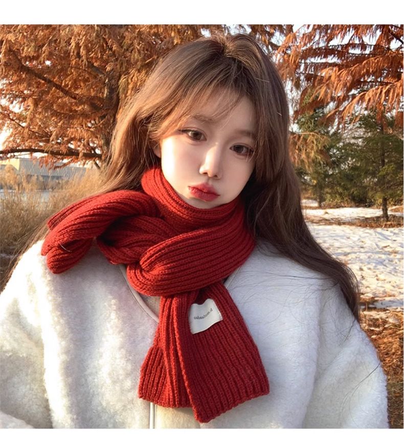 Sciarpa da donna Inverno 2025 Nuova sciarpa calda coreana in lana lavorata a maglia Sciarpa calda spessa rossa da donna_voghion.com