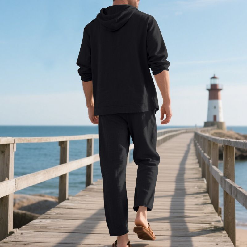 Men's Linen Hooded Shirt & Pants Set - Breathable Beachwear For Spring & Summer Fashion Trends Hot-selling_voghion.com