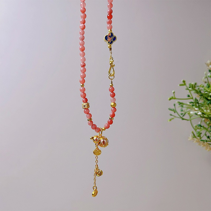Designer nieuwe Chinese chique roze Perzische jade kralen ketting geëmailleerde kleine Fru fringe choker vrouwelijk_voghion.com