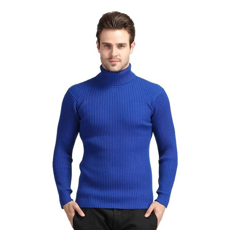 Men's Clothing autumn and winter 2024 men's turtleneck sweater size casual solid color vertical pattern pullover base sweater men'_voghion.com