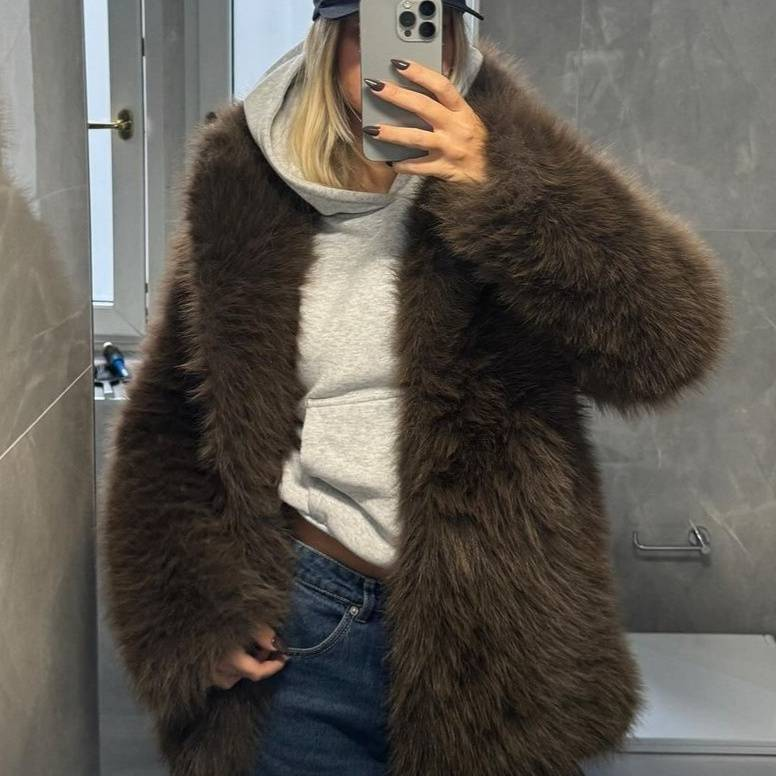 Women's Clothing Solid Color Fur Coat Comfortable Temperament Elegant Leisure Warm Eye Catching Coat_voghion.com