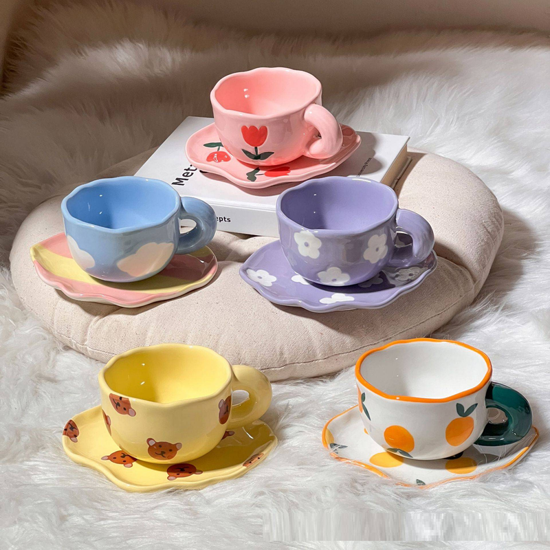 Creative Ceramic Hand-pinch Coffee Hand-painted Cup And Saucer Set_voghion.com
